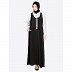 Executive abaya with collar- black-White